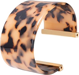 Lobster Claw Clasp Tortoise Shell Wide Cuff Bangle, Bead Chain Stretch Bracelets with Cubic Zirconia for Women, Geometric Design - Set of 4