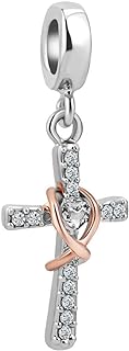 ShinyJewelry Cross Charm White Crystal Dangle Bead For Bracelet