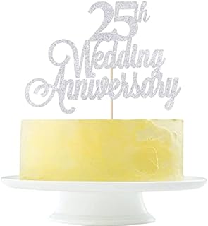Yetxel Silver 25th Wedding Anniversary Cake Topper: Elegant, Sparkling Party Decoration for Anniversaries, Engagements & More