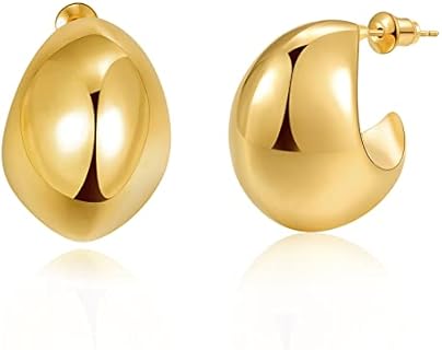 Chunky Teardrop Gold Brass Hoop Earrings for Women - Lightweight Open Hoop Design for Daily or Special Occasions