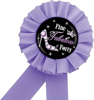 It's My 40th Birthday Tinplate Badge Pin, 40 & Fabulous Button Pin for Women, Purple Rosette Forty Years Old Award Ribbon Pin, Happy Birthday Party Decoration