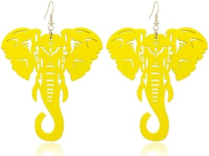 KaFu Lightweight Large Natural Wooden Dangle Earrings Ethnic Style African Elephant Drop Earrings for Women girls Bohemia Style Jewelry Earrings