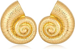 FAUTHENTICUTE Geometric Stud Earrings for Women in Gold and Silver - Brass Lightweight Small Studs with Push-Back Design - Hypoallergenic Shell Earrings for All-Day Comfort