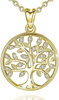 AEONSLOVE Tree of Life Necklace 925 Sterling Silver, Family Tree of Life Pendants Jewelry Gifts for Women Wife Mother, 18 Inch Chain
