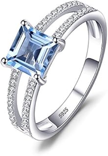 JewelryPalace Princess Cut 1.2ct Genuine Blue Topaz Solitaire Rings for Her, 14K White Gold Plated 925 Sterling Silver Promise Ring for Women, Natural Gemstone jewelry Sets Rings