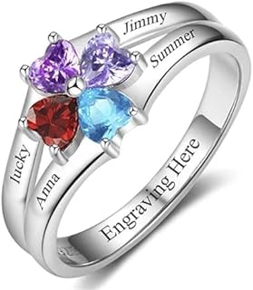 Personalized Birthstone Rings in 925 Sterling Silver or Real Gold (10K/14K/18K) - Custom Engraved Adjustable Size Ring with Cubic Zirconia for Women, Mothers, Grandmas & Daughters - Unique Family Jewelry Gift
