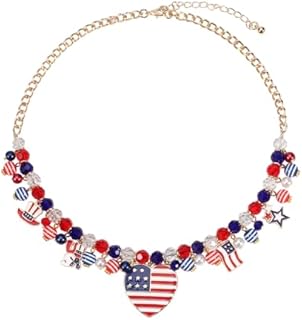 4th of July Patriotic Crystal Necklace Red White Blue Heart Star Butterfly Pendant Necklace Jewelry for Women Independence Day Gift