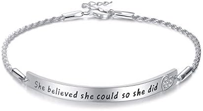 Opal Cuff Bracelet with Lobster Claw Clasp & Rope Chain, Cubic Zirconia Embellished Sterling Silver Jewelry for Women, Inspirational Engraved Design