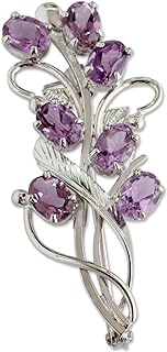 Pin Clasp Vintage Amethyst Brooch - Handcrafted Sterling Silver Floral Design from India for Women, 'Mystic Bouquet' Birthstone Jewelry