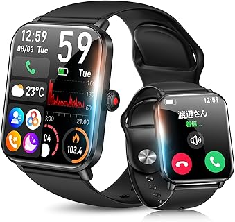 KUKUYA スマートウォッチ iPhone・Android対応、2.0インチHD大画面、Bluetooth5.3通話機能・IP68防水。健康管理やスポーツに最適なモデル。
