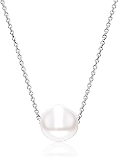 Natural Baroque Pearl Necklace for Women Handpicked Floating Single Pearl Necklace Pendant with White Gold Plating Chain Pearl Jewelry Gifts for Her