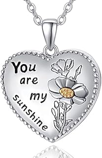 Dreamboat Sterling Silver Heart Locket with Rolo Chain, Lobster Clasp, for Women and Girls, Sunflower Design