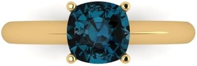 Cushion Cut 1.5 ct London Blue Topaz Solitaire Ring in 14k Rose Gold, Ideal Engagement or Promise Jewelry for Her
