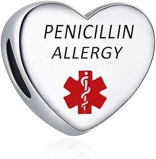Heart Alert ID Silver Charm Emergency First Aid Laser Engraved Health Alert Bead for Pandora Bracelets