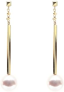 Japanese 7.0mm Akoya Cultured Pearl Drop Earrings for Women with 18K Yellow Gold | Stylish Design Excellent Gift | Pearl Earrings