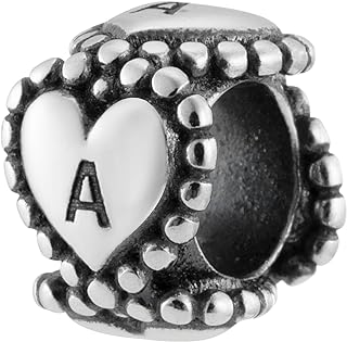 A-Z Alphabets Letters Initial Name Hearts Spacer 925 Sterling Silver Charm Bead For Pandora & Similar Charm Bracelets or Necklaces