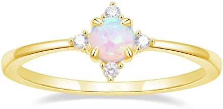 SHINYSO 14K Gold Plated Wedding Band for Women Thin Stackable Rings Opal Dainty Cubic Zirconia CZ Promise Engagement Ring Size 4-10