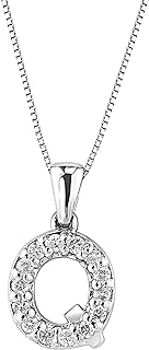 Diamond Wish Personalized Pendant - 14k White Gold Initial Necklace with White Diamonds & 18" Box Chain