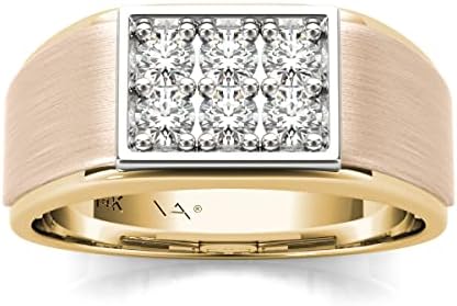 VAARYA Natural Diamonds Mens Ring Wedding Band AGS Certified 14K White Yellow and Dune Gold 1/2 Ctw GH/SI2-I1