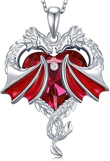 925 Sterling Silver Dragon Crystal Necklace with Cable Chain for Women/Girls, Heart-Shaped Dragon Design