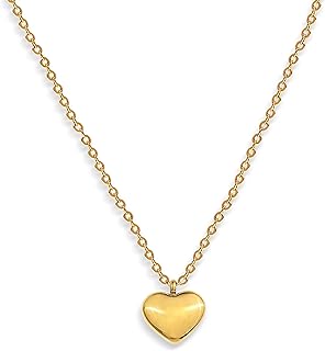 Jean Beau Small Heart Dangle Choker Necklace for Women Girls, Valentine Dainty Cute Statement Puffy Love Drop Pendant Adjustable Link Chain Wedding Prom Jewelry Gift.