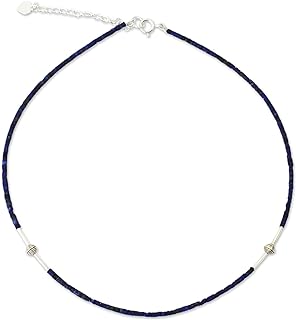 NOVICA Artisan Handmade Lapis Lazuli Beaded Necklace .925 Sterling Silver Blue Thailand Bright Cobalt Birthstone 'A Pure Soul'