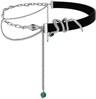 Woman's Beaded Snake Necklace with Ball and Snake Chain, Gothic Kpop Fashion Statement, Leather Clavicle Necklace for Teens and Women