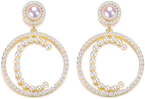Pearl Initial Dangle Earrings for Women - Gold Plated Zinc with Push-back - Elegant Letter Design