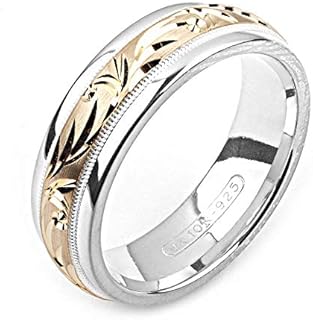 two-tone sterling silver & 10K yellow gold 6 millimeters wide comfort fit wedding band