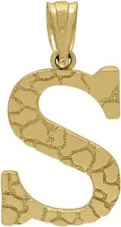10k Yellow Gold Unisex Nugget Letter Name Personalized Monogram Initial S Charm Pendant Necklace Measures 20x11.20mm Wide Jewelry for Women