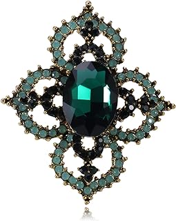 Elegant XGALBLA Women's Brooch - Vintage Green Cross Shape with Austrian Crystal & Rhinestone Accents - Pin Clasp Design