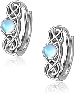 CHIC & ARTSY 925 Sterling Silver Moonstone Hoop Earrings with Latch Back for Women - Celtic Inspired Design