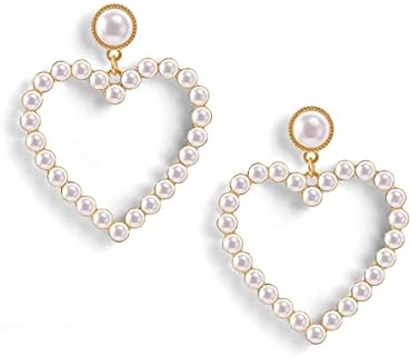 Pearl Heart Drop Earrings Pearl Heart Dangle Earrings For Women Heart Shape Pearl Earrings For Valentine's Day Mother's Day Birthday