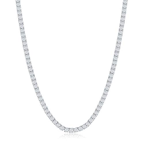 Tennis Necklace for Women and Men - 3mm Round Cubic Zirconia Tennis Necklace - Silver Plated Tennis Chain - Lead-Free, Nickel-Free, Skin-Safe - Modern Mens, Womens Diamond Necklace