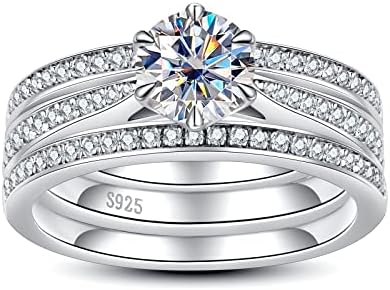 Moissanite Engagement Rings Wedding Band 1.45cttw D Color VVS1 Clarity Round Brilliant Cut Moissanite Diamond S925 Sterling Silver Wedding Rings Bridal Sets for Women with Certificate