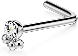 FANSING 20g L Bend Nose Stud with CZ Surgical Steel Dog Paw with Triple Balls Nose Studs for Women Nose Rings Studs 20 Gauge Nostril Piercing Jewelry Silver