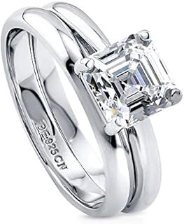 BERRICLE Sterling Silver Solitaire Wedding Engagement Rings 2 Carat Asscher Cut Cubic Zirconia CZ Ring Set for Women, Rhodium Plated Size 4-10