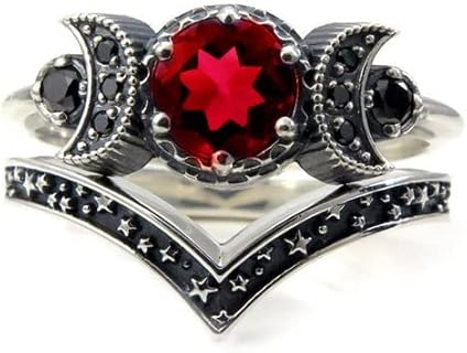 Pagan Engagement Ring - Zinc Alloy Gothic Vintage Silver Triple Goddess Moon Design - Ideal Wedding, Engagement, Promise Band for Women