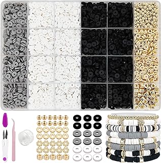 Gold Spacer Beads MIIIM Brand Bracelet Kit with Black & White Clay Beads for DIY Jewelry Making, Ideal for All Seasons & Creative Gifts