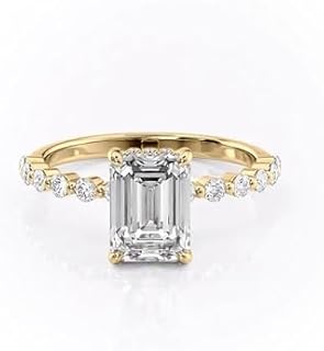 1/1.5/2/2.5/3 Carat Center Moissanite Engagement Rings for Women, 10K 14K 18K Solid Gold Emerald Cut Moissanite Wedding Ring Size 4-12