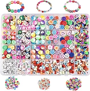 AUSTY Children's Kumihimo Bead Bracelet Kit in Multicolored Polymer with Crystal Cord Clasp Featuring Fruit, Animal and Floral Designs