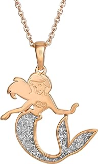 Disney Princess Ariel, Little Mermaid Pink Plated Glitter Pendant Necklace, 18”