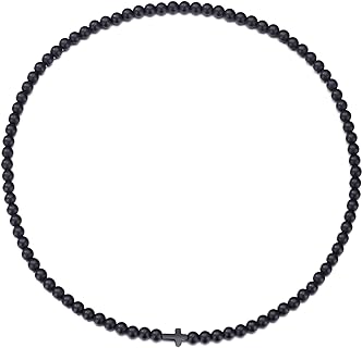Beaded Cross Necklace for Men and Women Pearl Necklace for Men 6mm Prayer Beads Black Cross Necklaces