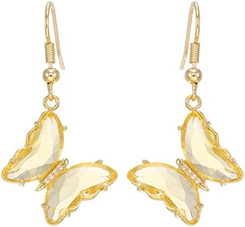 Dainty Butterfly Drop Dangle Earrings Butterfly Cubic Zirconia Glass Gold Plated Hypoallergenic Earrings Cute Charms Dangling Stud Earring For Women Girls