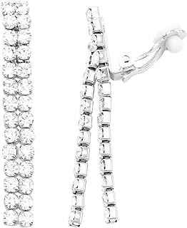 Rosemarie Collections Women's Crystal Rhinestone Fringe Dangle Clip On Drop Earrings