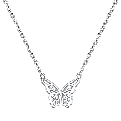 925 Sterling Silver Butterfly Necklace for Girls, Dainty Cute Butterfly Pendant Necklace for Women Minimalist Everyday Jewelry