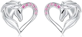 S925 Sterling Silver Heart-Shaped Horse Stud Earrings with Push Back for Women and Teens - Hypoallergenic Equine-Themed Jewelry