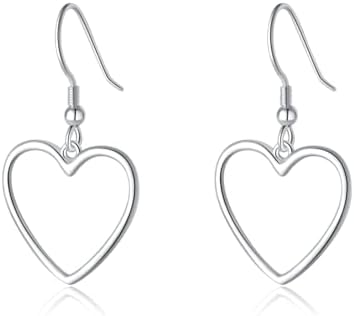 SLUYNZ 925 Sterling Silver Hollow Heart Drop Earrings with French Wire for Women and Teen Girls, Sweet Love Dangle Design