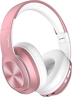 TuneFlux Bluetooth-Kopfhörer in Pink für Musikliebhaber, 80 Std. Akkulaufzeit, Kabellos, Faltbares Over-Ear Design mit HiFi-Stereo und 3 EQ-Modi, ideal für Reisen und Fitness