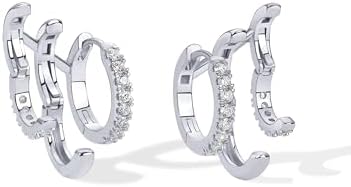 PAVOI 14K Gold Plated Sterling Silver Posts Triple Hoop Statement Earrings | No Piercing Multi Huggie Crawler Earrings for Women